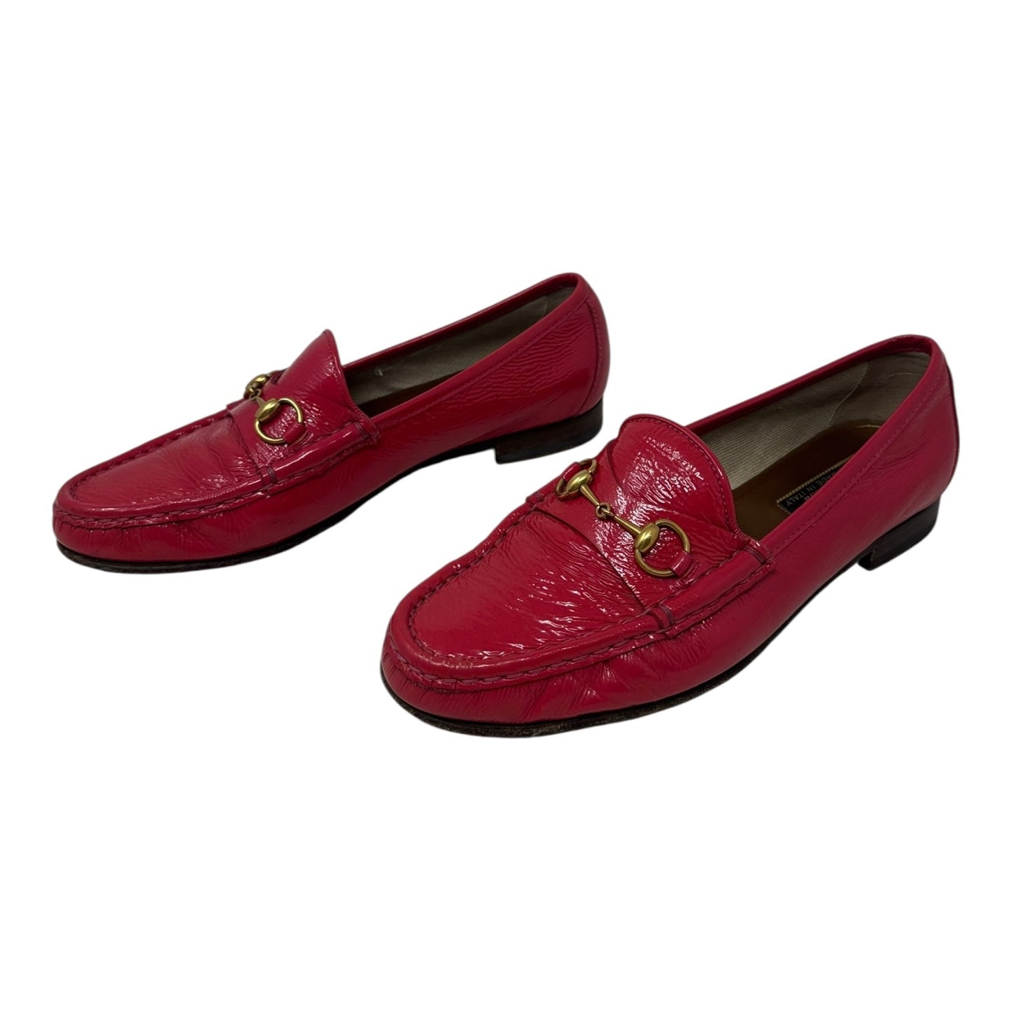 AS IS Vintage Patent Horsebit Loafers Shoes Luxury Designer By Gucci In Pink, Size: 7.5 (IT 7.5)