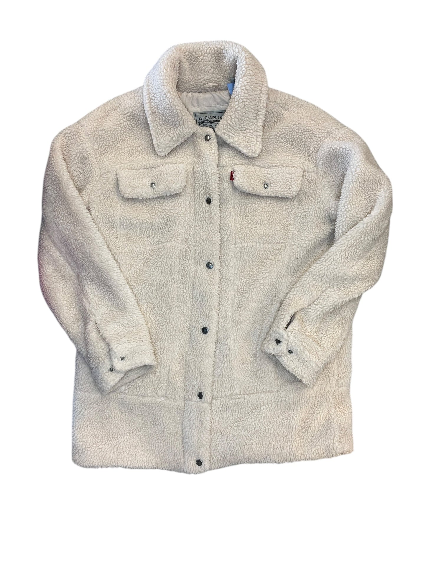 Coat Faux Fur & Sherpa By Levis In White, Size:M