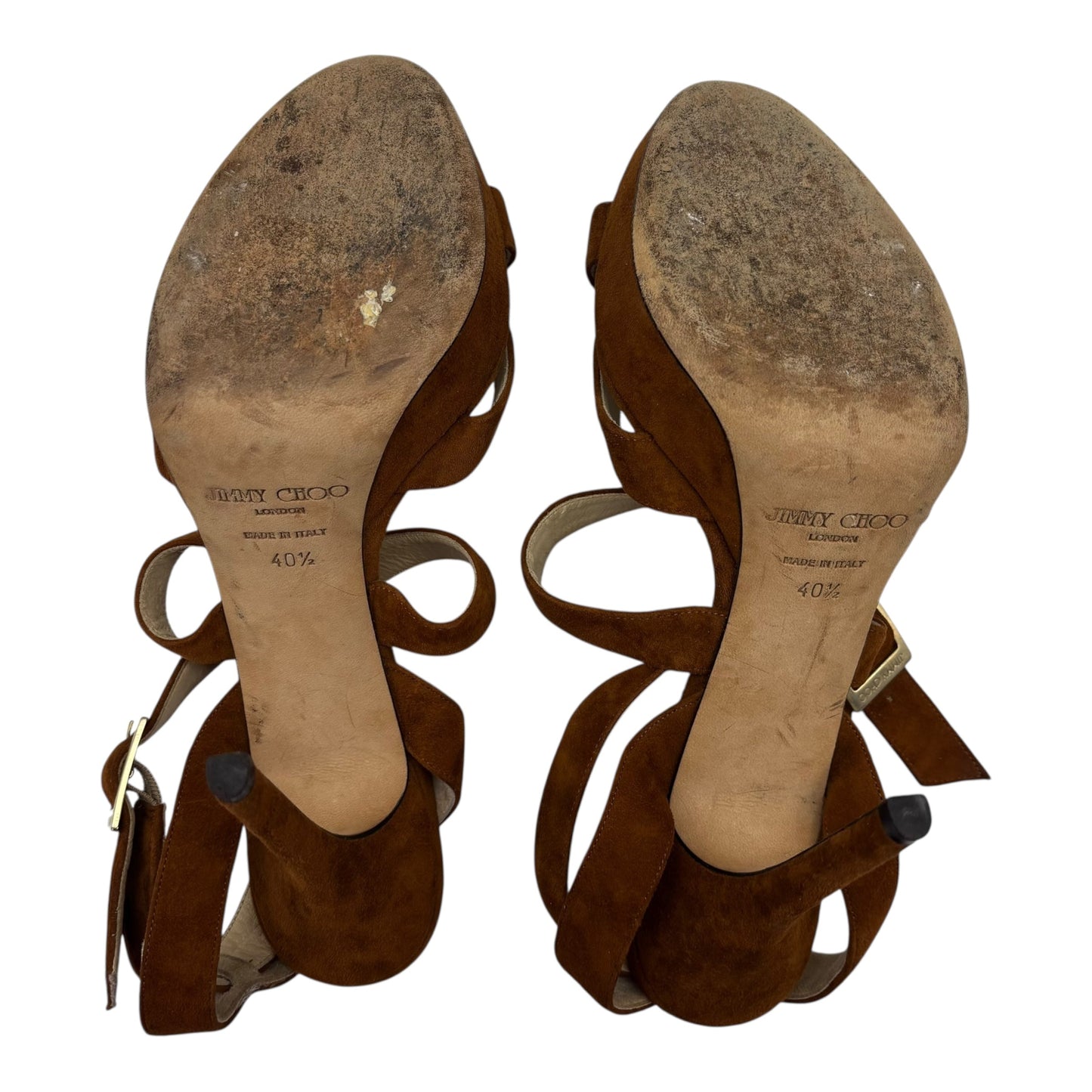 Sandals Luxury Designer By Jimmy Choo In Brown, Size:10