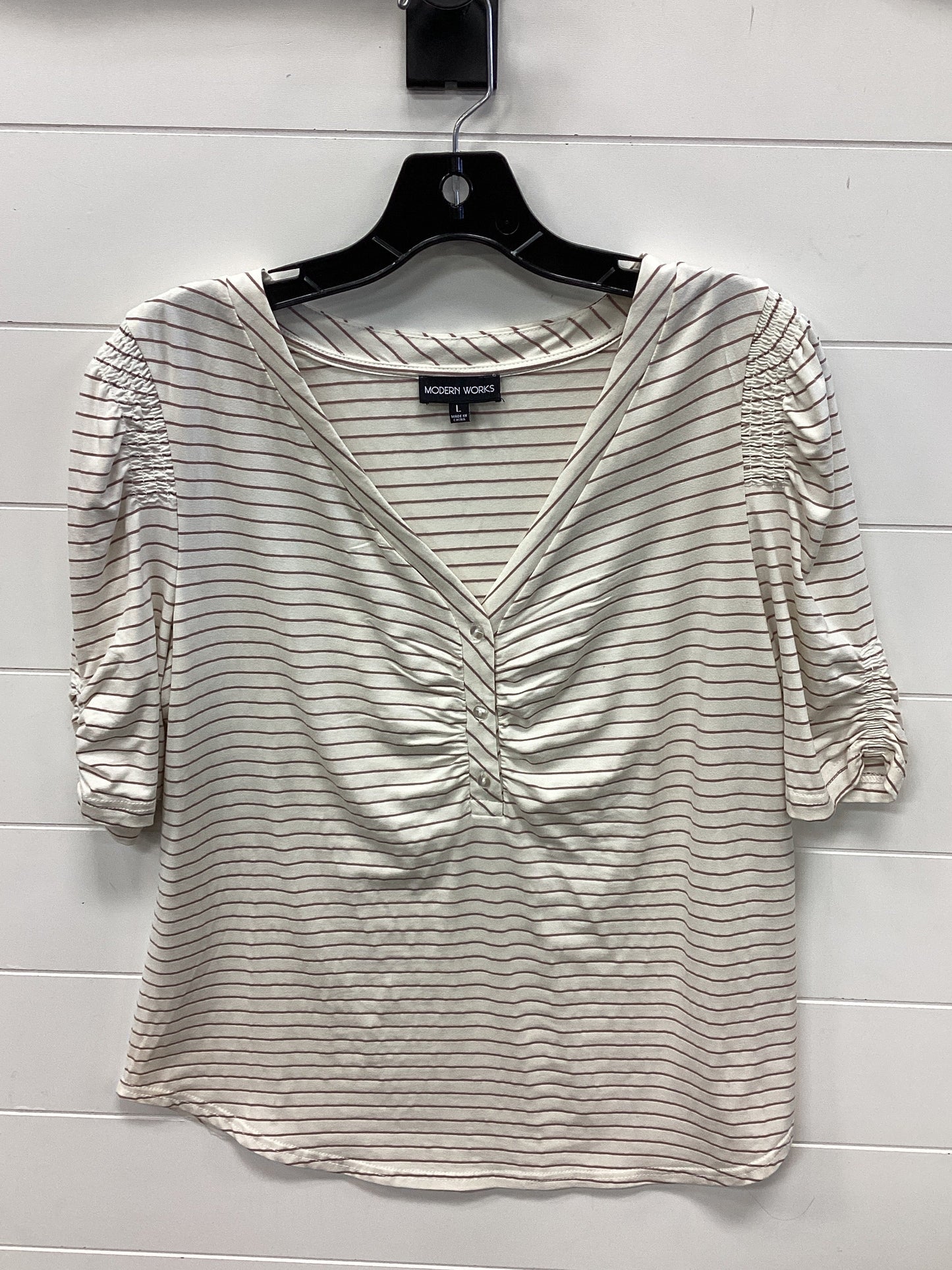 Top Ss By Modern Works In Cream & Tan, Size:L