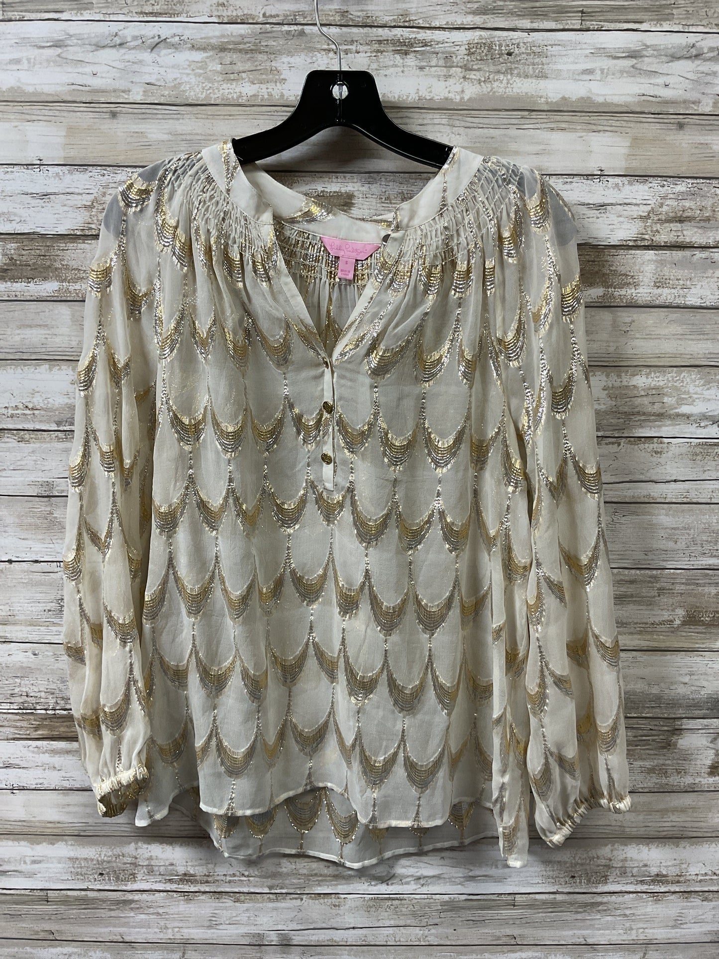 Blouse Designer By Lilly Pulitzer In Gold & Silver, Size:S
