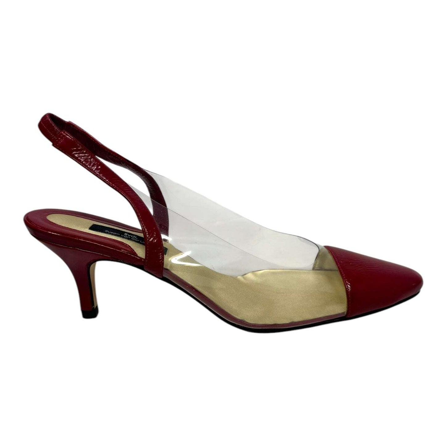 Agata Patent Cap Toe Slingback Shoes Heels Kitten By Susan van der Linde In Rose Gold, Size: 8.5