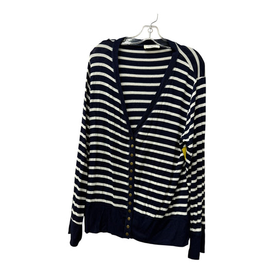 Sweater Cardigan By Zenana In Blue & White, Size:3X