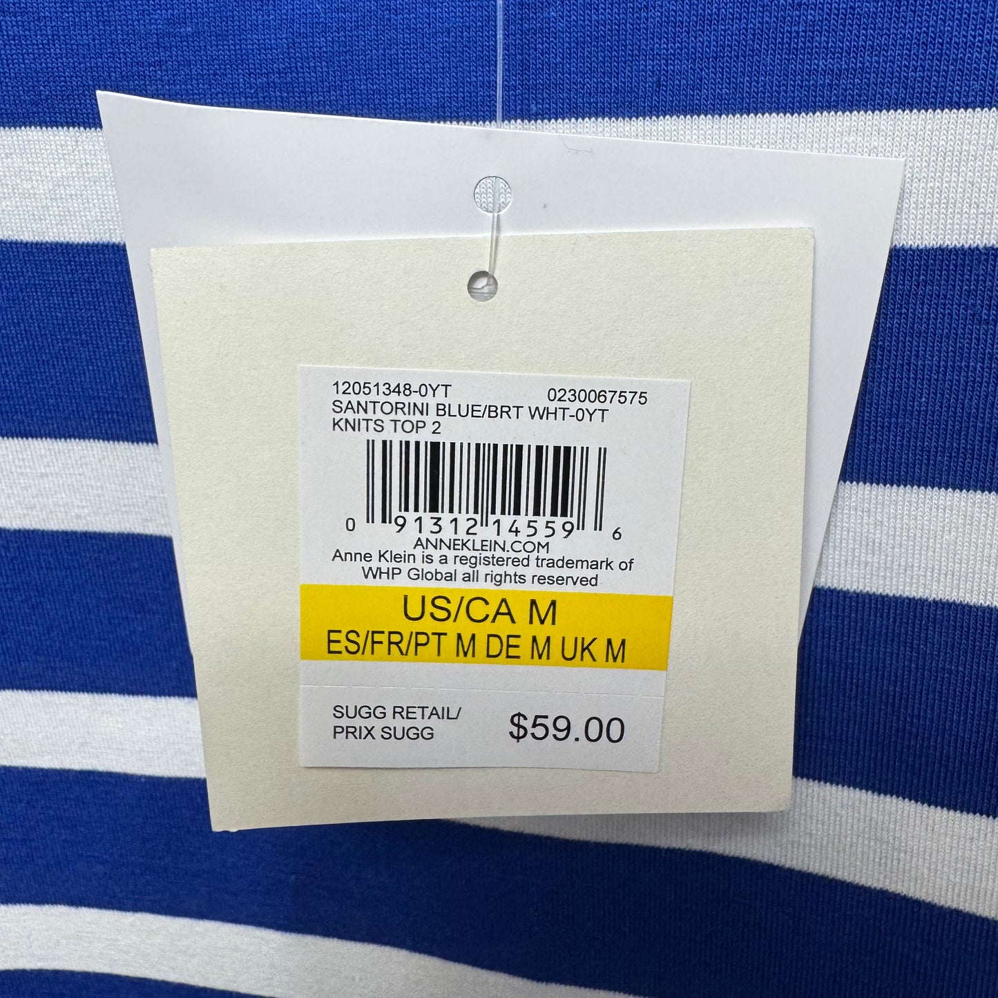 Santorini Top Short Sleeve By Anne Klein In Bule & Bright White Striped Pattern, Size: M