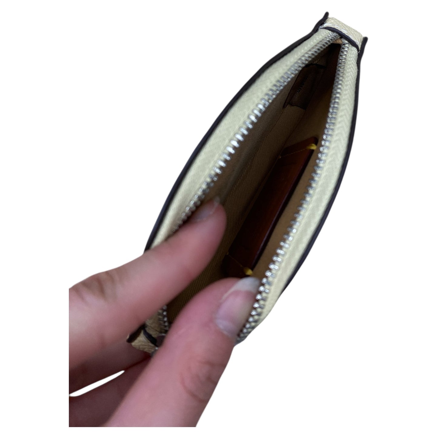 Coin Purse Designer By Coach In Beige, Size:Small