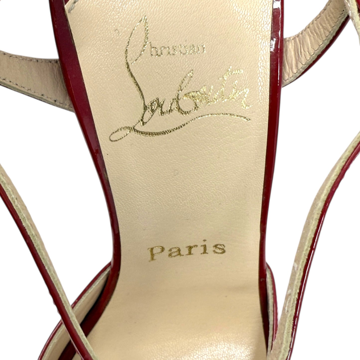 Ernesta T-Strap Patent Leather Pumps Luxury Designer By Christian Louboutin In Red, Size: 7