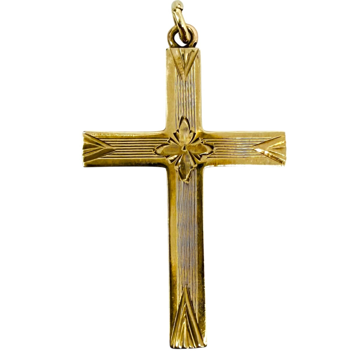 Vintage 10k Yellow Gold Engraved Cross Pendant By Esemco