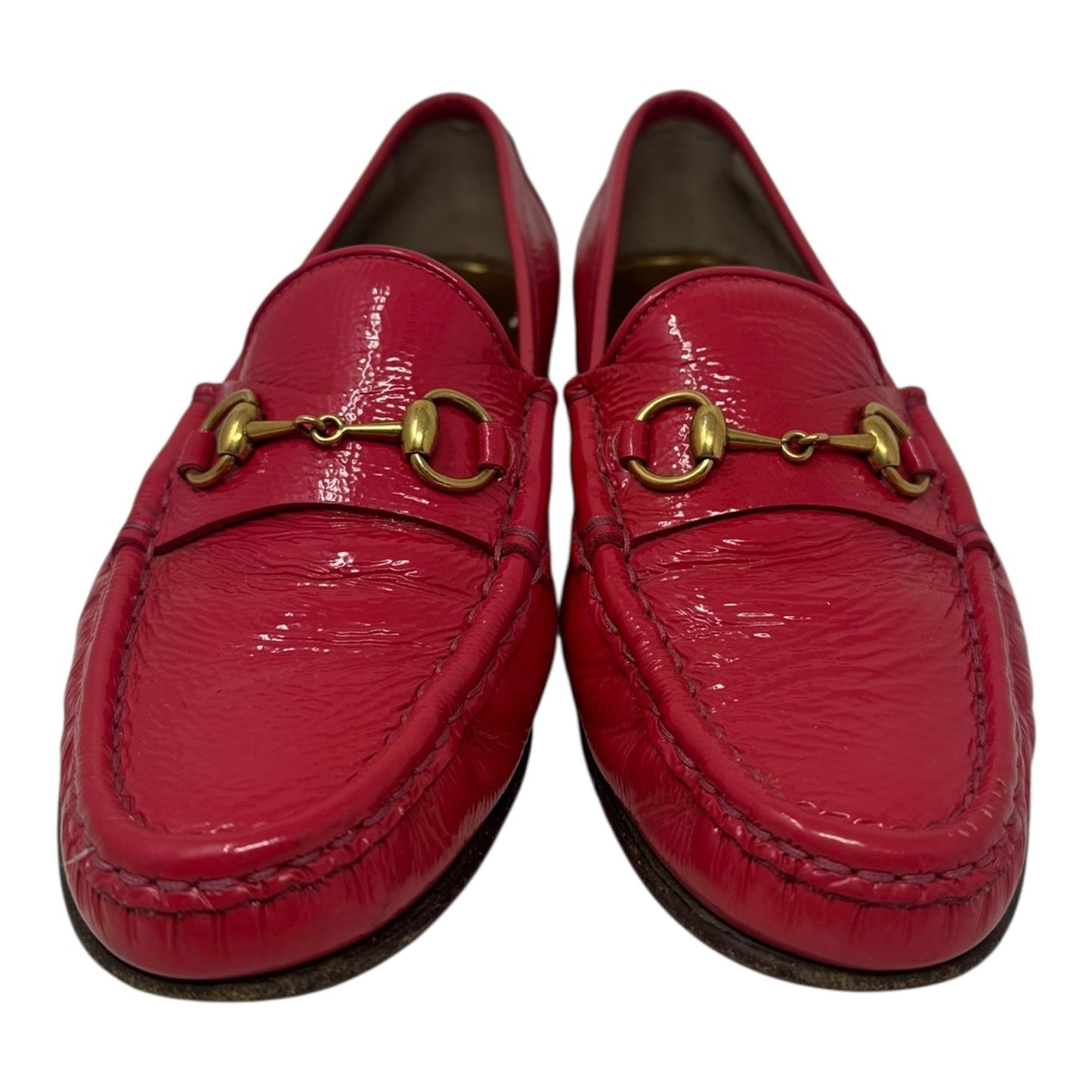 AS IS Vintage Patent Horsebit Loafers Shoes Luxury Designer By Gucci In Pink, Size: 7.5 (IT 7.5)