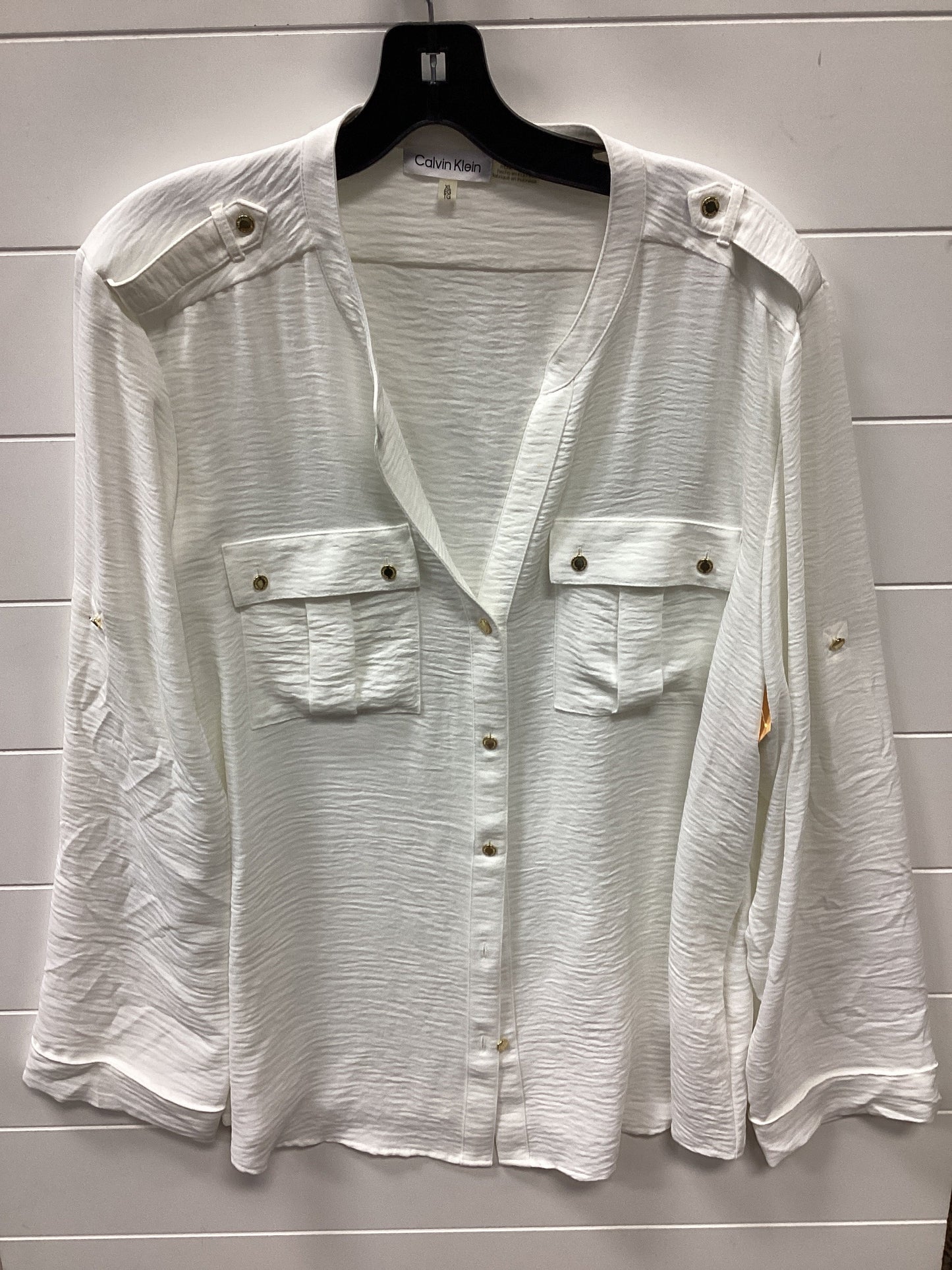Blouse Ls By Calvin Klein In White, Size:Xl