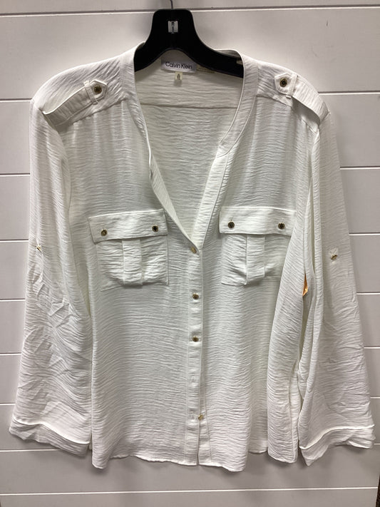 Blouse Ls By Calvin Klein In White, Size:Xl