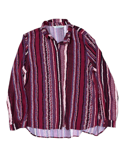 Blouse Ls By Clothes Mentor In Red & White, Size:L