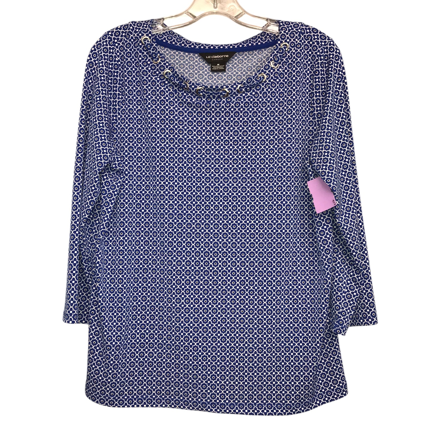 Top 3/4 Sleeve By Liz Claiborne In Blue & White, Size:M