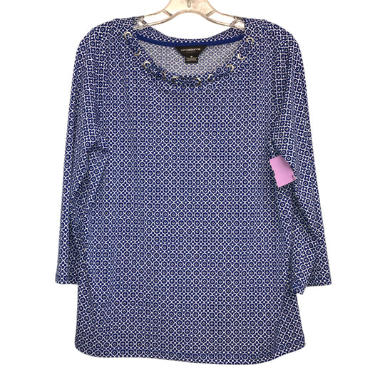 Top 3/4 Sleeve By Liz Claiborne In Blue & White, Size:M