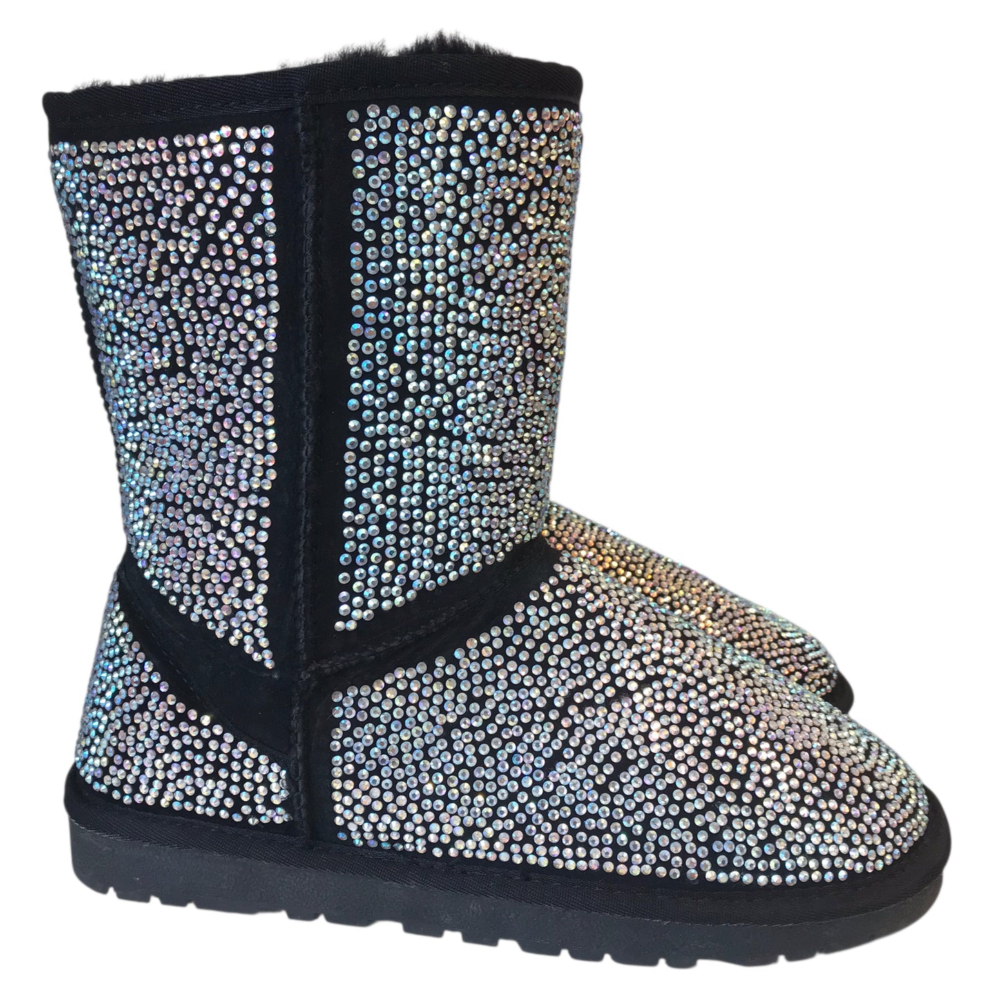 BOOTS ANKLE FLATS in BLACK & SILVER, Size:11