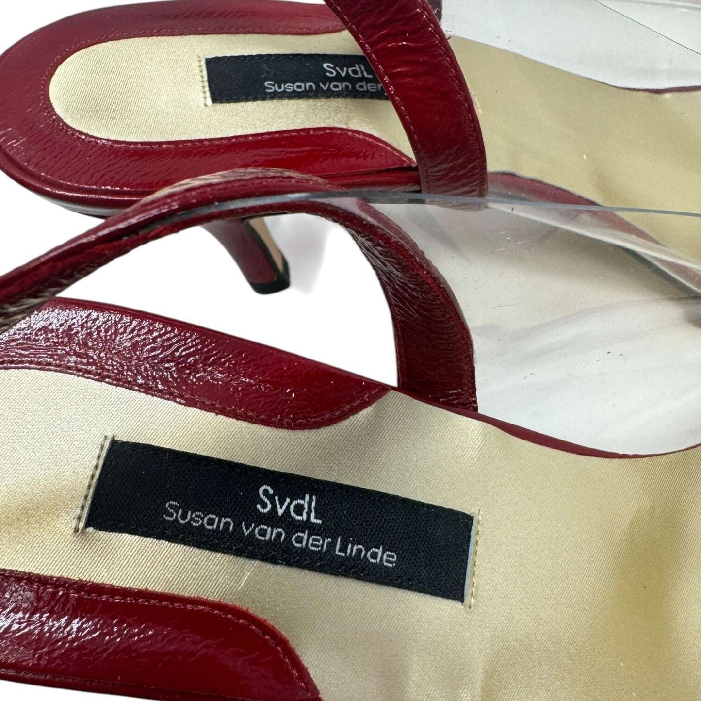 Agata Patent Cap Toe Slingback Shoes Heels Kitten By Susan van der Linde In Rose Gold, Size: 8.5