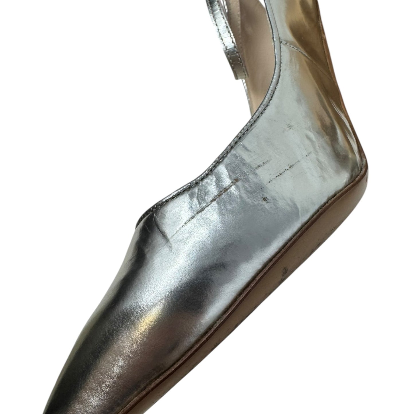 Metallic Wood Block Heel Shoes Luxury Designer By Chloé In Silver, Size: 10.5 (IT 40.5)