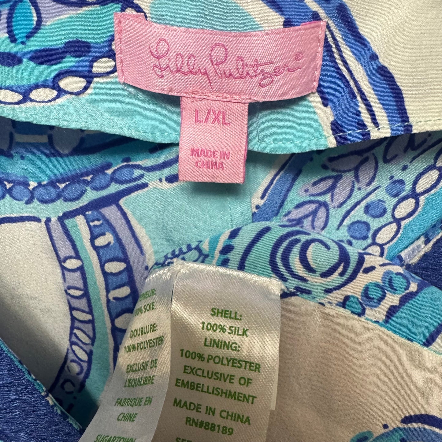 Sydney Silk Caftan Designer By Lilly Pulitzer In Test The Waters Blue & White, Size: L/XL