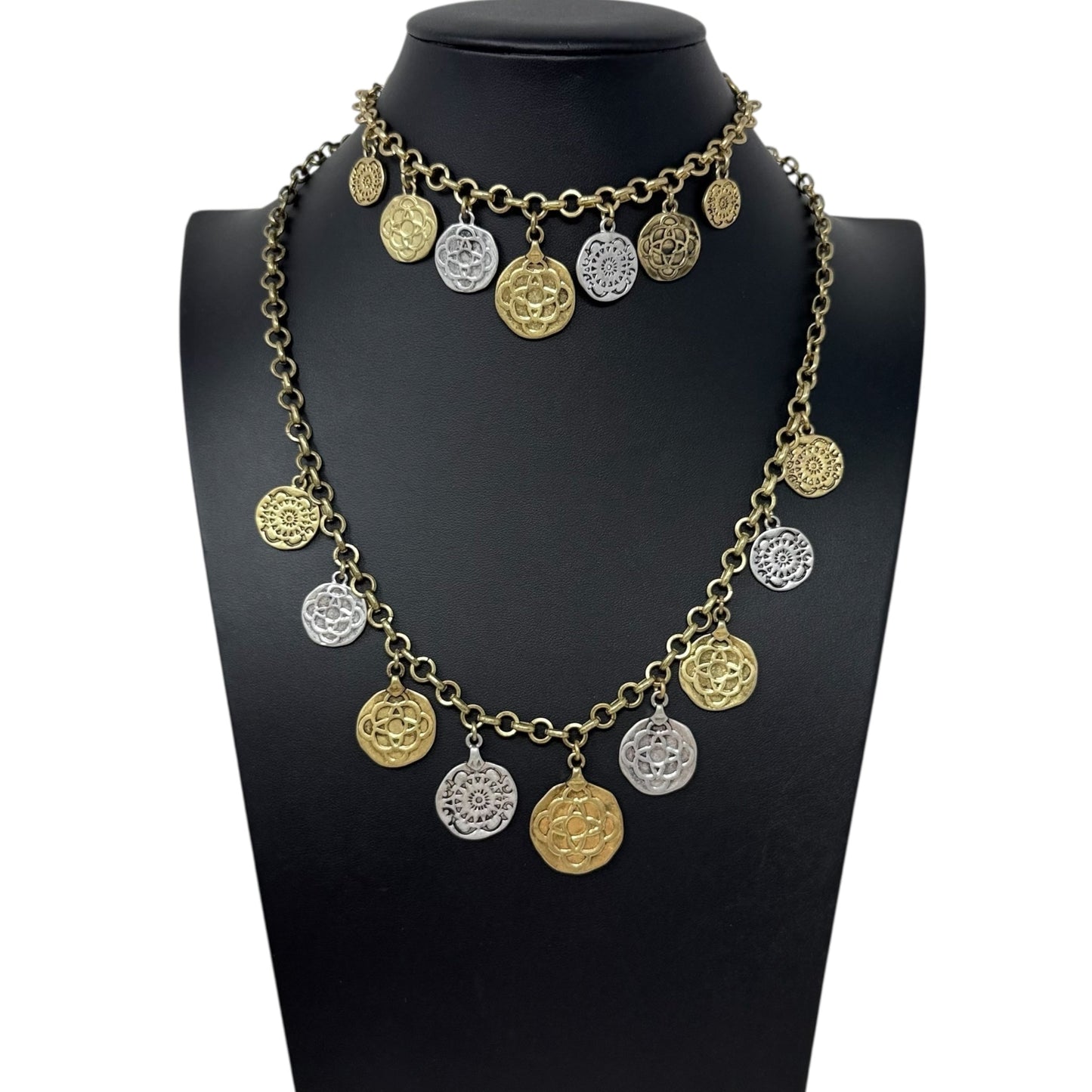 Gold & Silver Tone Coin Charm Convertible Three Section Necklace & Bracelet Set By Cabi