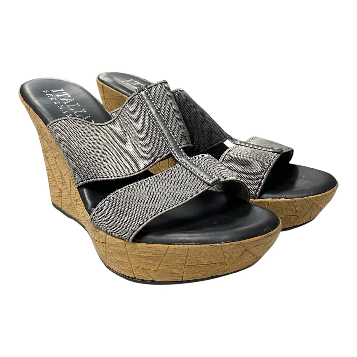 SANDALS HEELS WEDGE by ITALIAN SHOEMAKERS In GREY & TAN, Size: 6