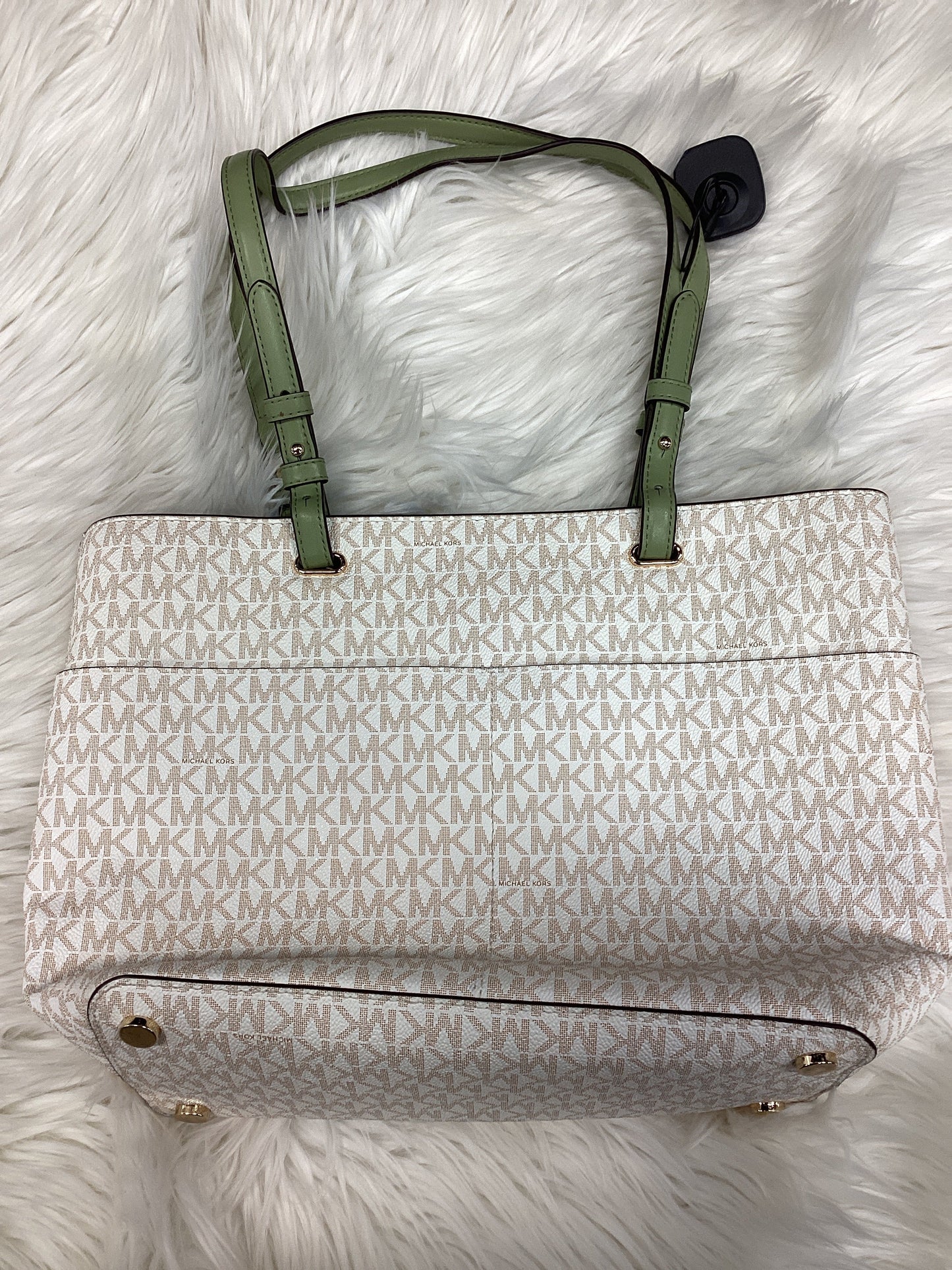 Handbag Designer By Michael Kors In Cream & Green, Size:Large
