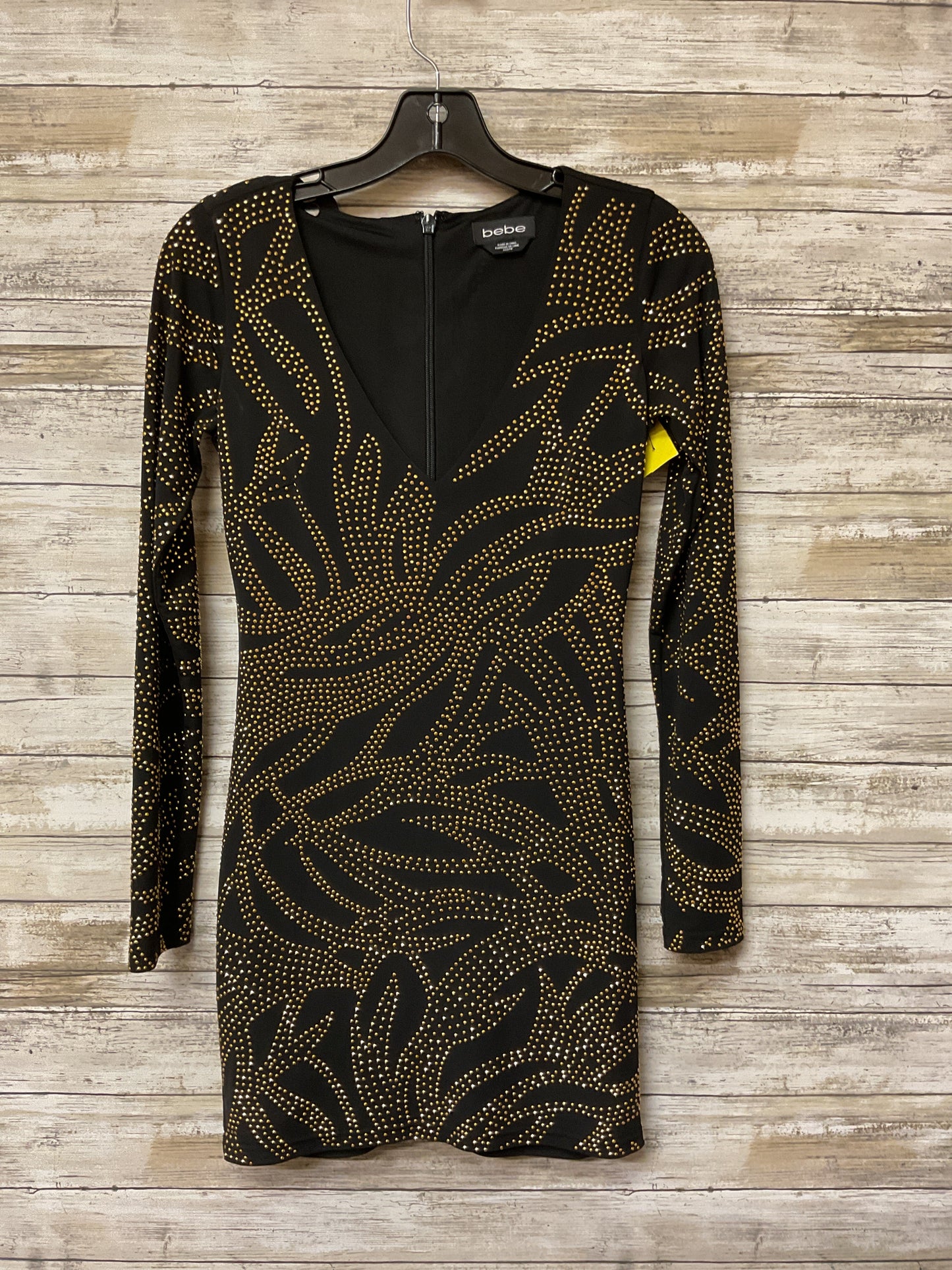 Dress Party Short By Bebe In Black & Gold, Size:Xs