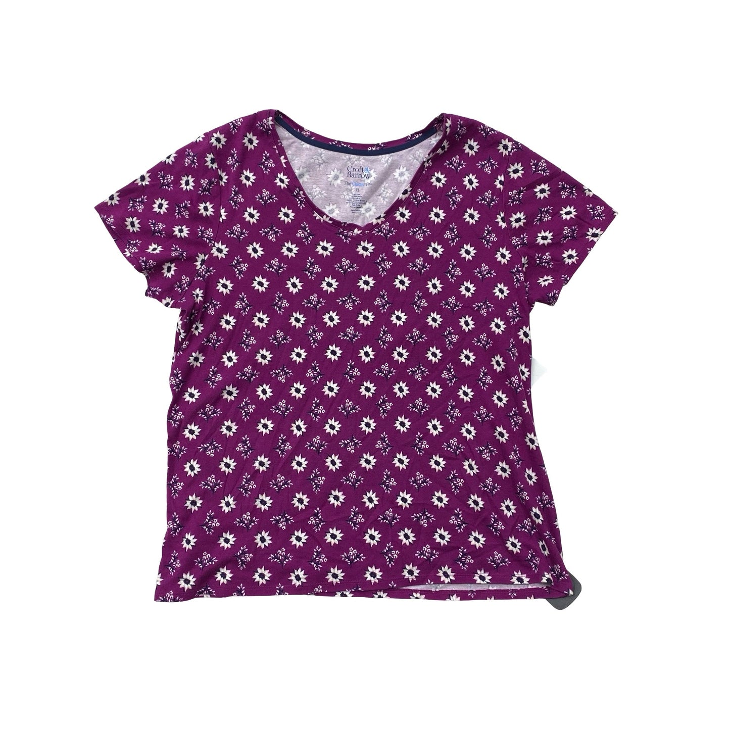 Top Ss Basic By Croft And Barrow In Purple & White, Size:Xl