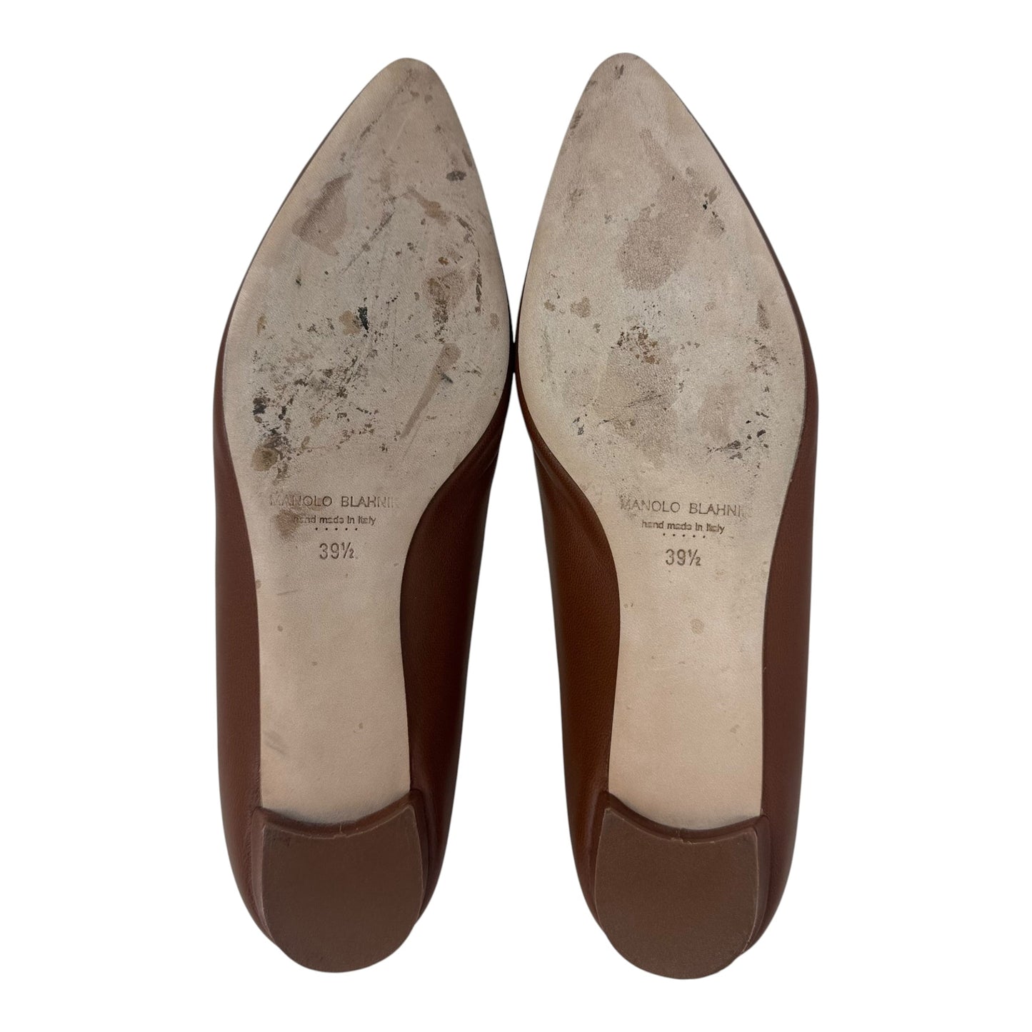Lanza BB Leather Ballerina Flat Shoes Luxury Designer By Manolo Blahnik In Tan, Size: 39.5