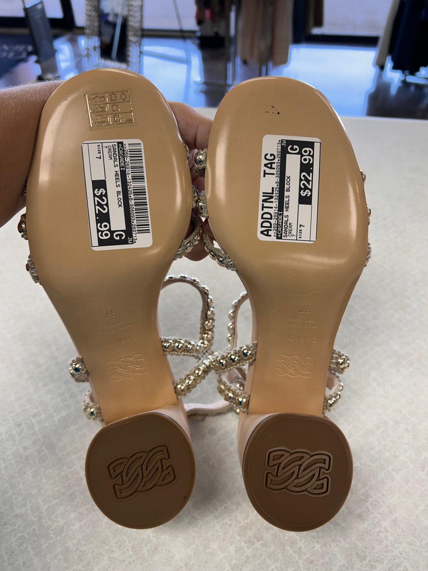 Sandals Heels Block By Casadei In Cream, Size:7