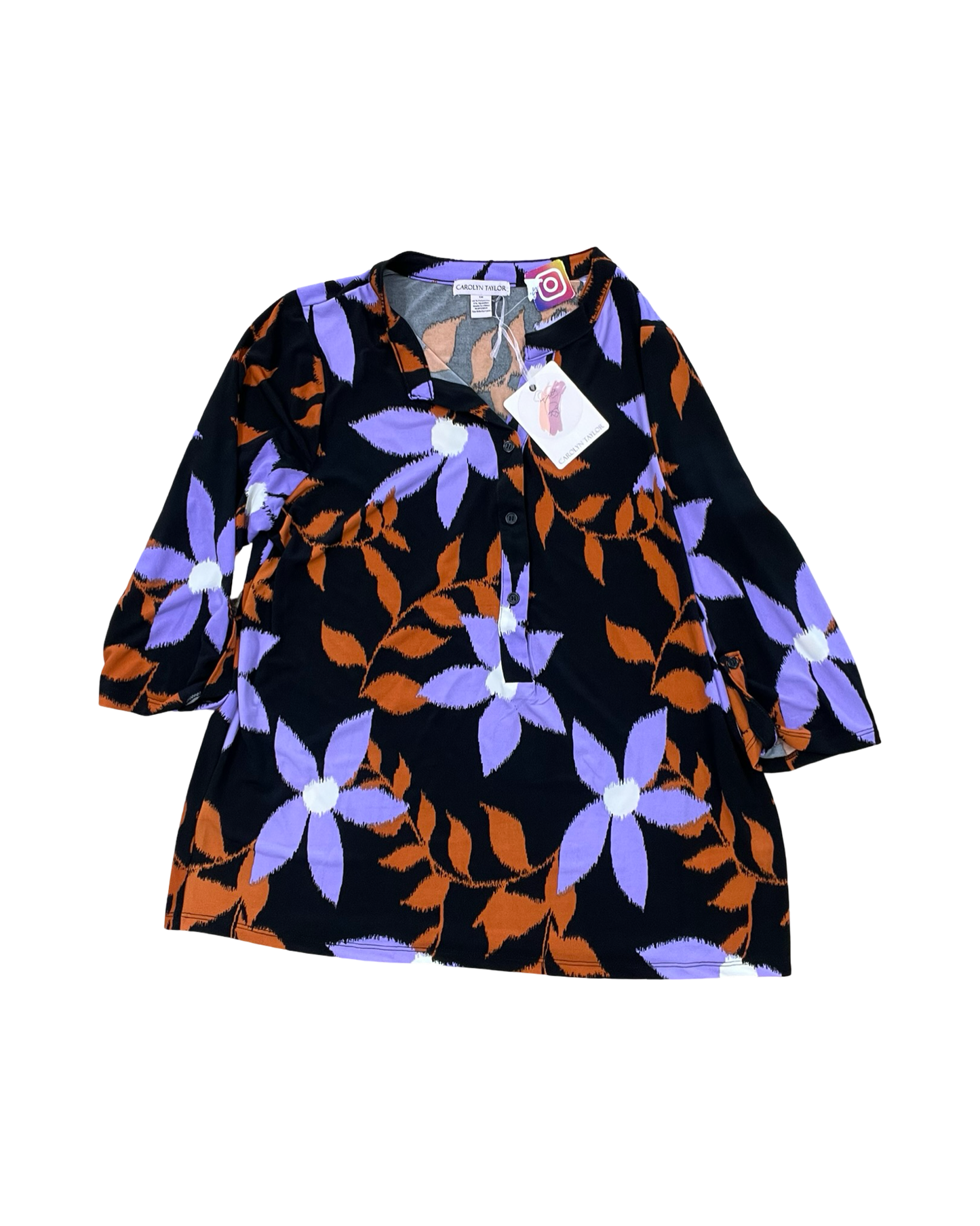 Blouse 3/4 Sleeve By Carolyn Taylor In Black & Purple, Size:1X