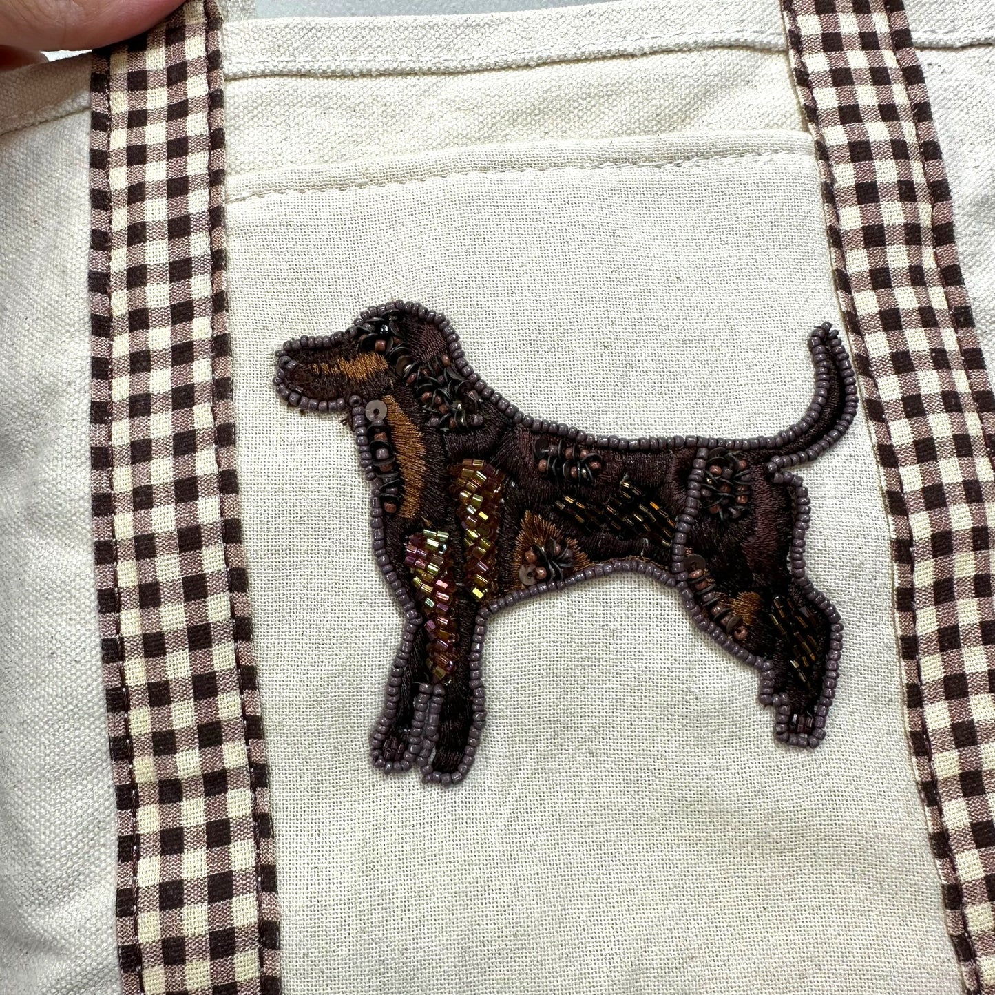 Hartley Beaded canvas Quail dog Tote By Anthropologie, Size: Small