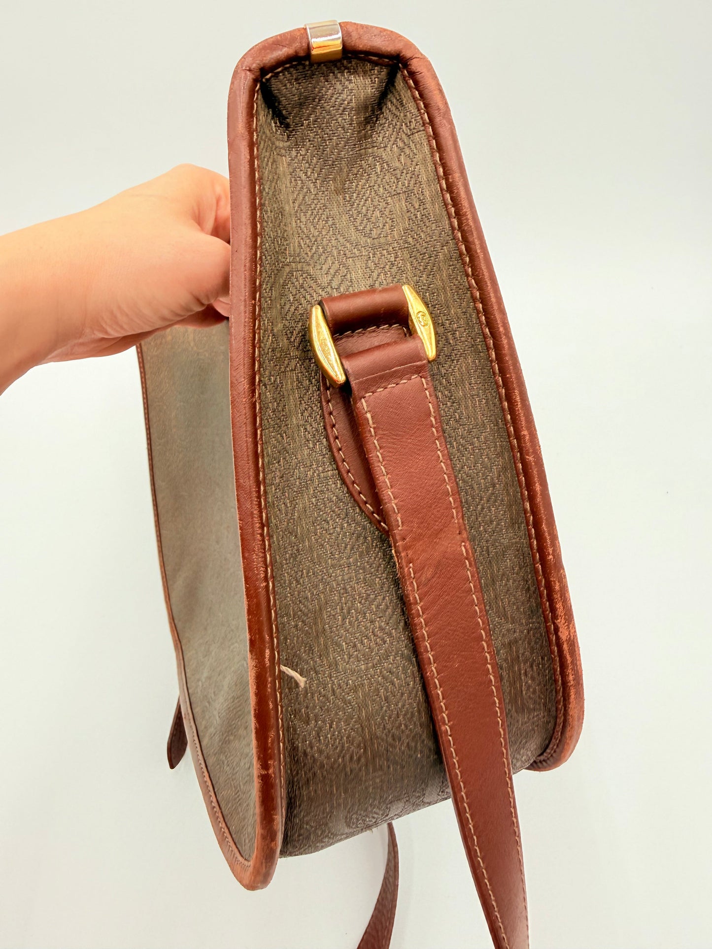 Crossbody Luxury Designer By Gucci In Brown & Green, Size:Medium