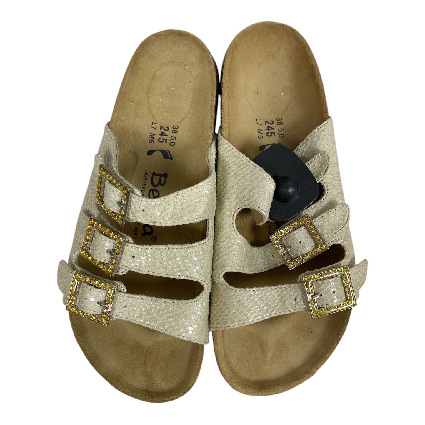 Sandals Designer By Birkenstock In Gold & Tan, Size:7