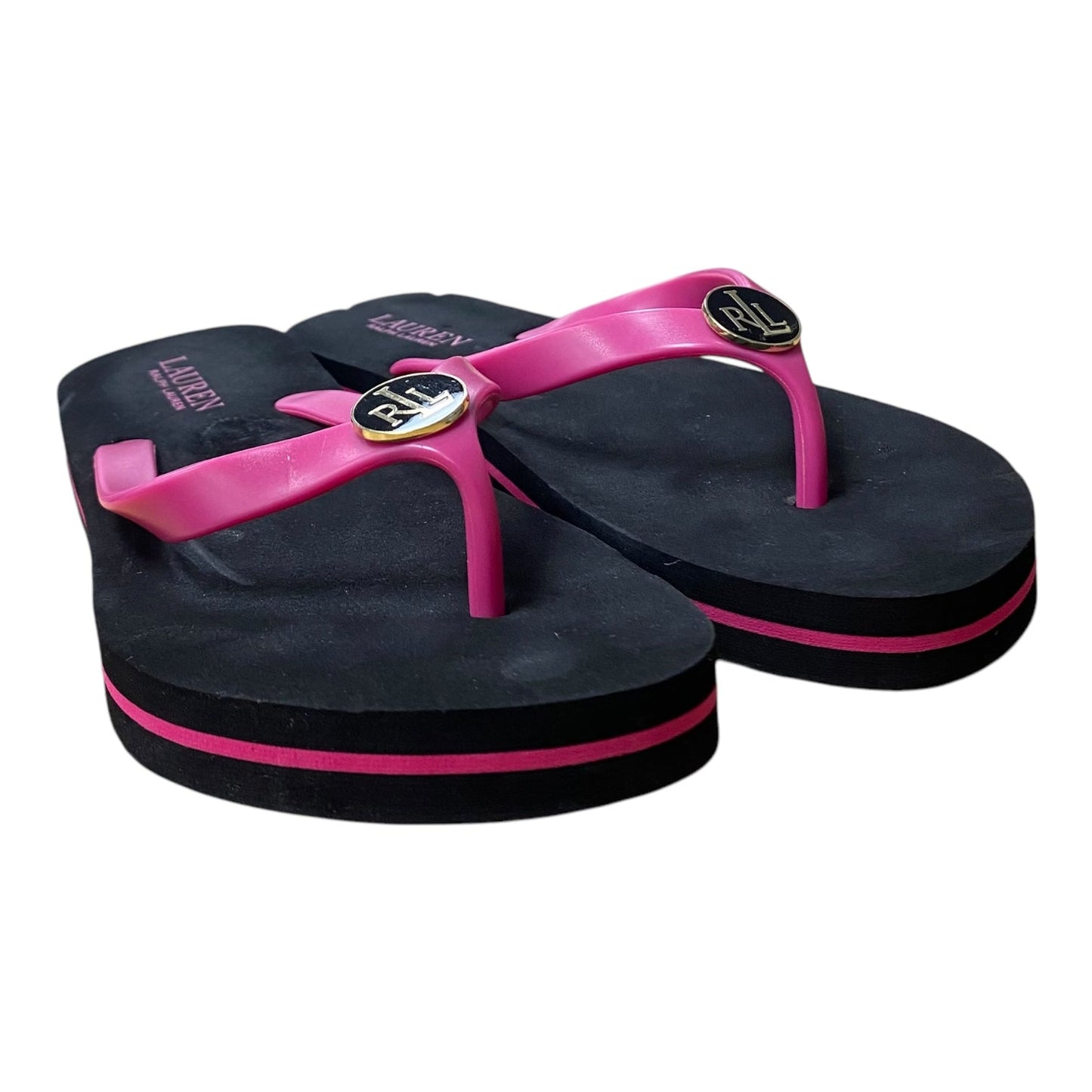 SANDALS FLIP FLOPS by LAUREN BY RALPH LAUREN In BLACK & PINK, Size: 10