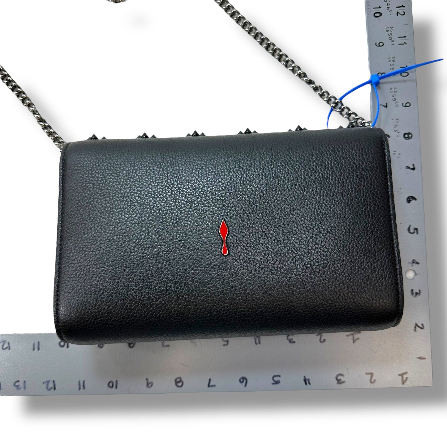 Paloma Clutch - Grained calf leather and spikes Loubinthesky - Black Crossbody Luxury Designer By Christian Louboutin, Size: Small