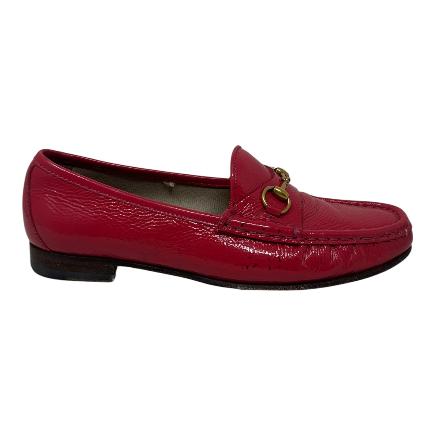 AS IS Vintage Patent Horsebit Loafers Shoes Luxury Designer By Gucci In Pink, Size: 7.5 (IT 7.5)
