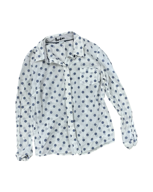Blouse Ls By Boden In Blue & White, Size:L