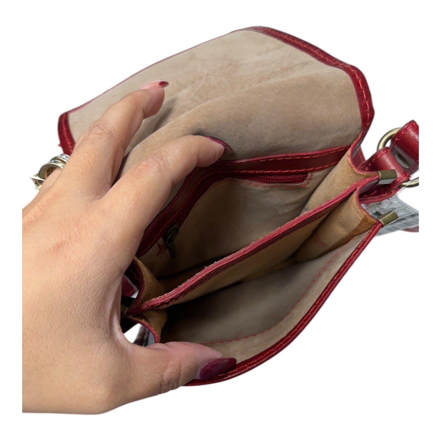 Crossbody Leather By Florence made in Italy  In Red, Size:Medium