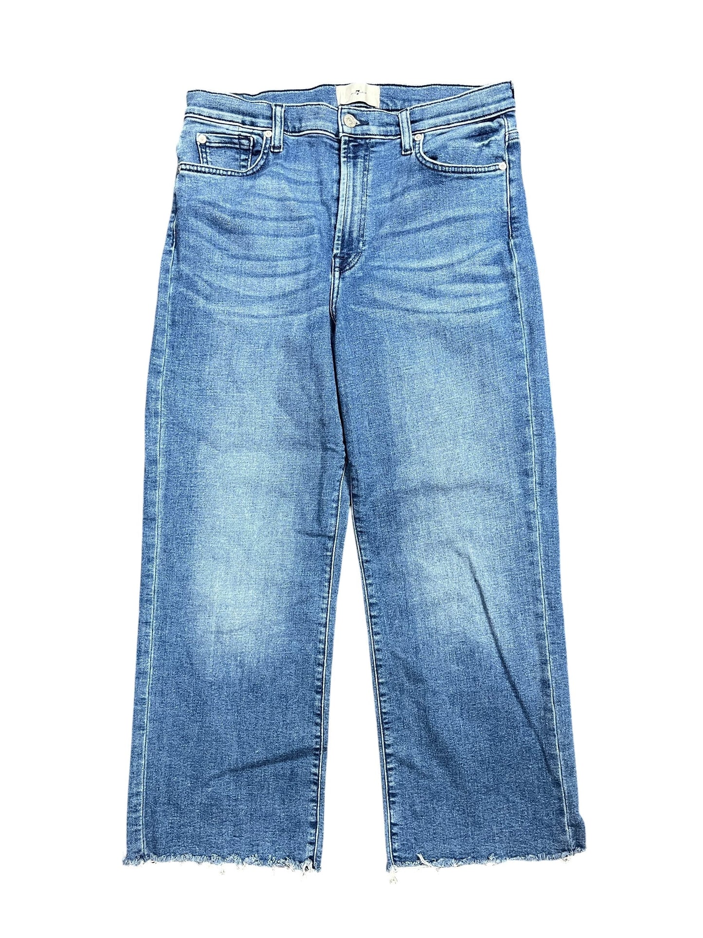 Jeans Cropped By 7 For All Mankind In Blue Denim, Size:12