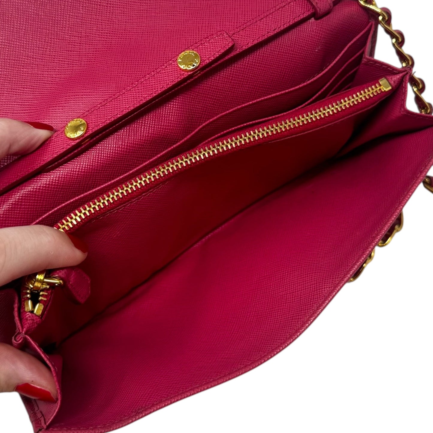 AS IS Saffiano Wallet On A Chain Crossbody Luxury Designer By Prada, Size: Small