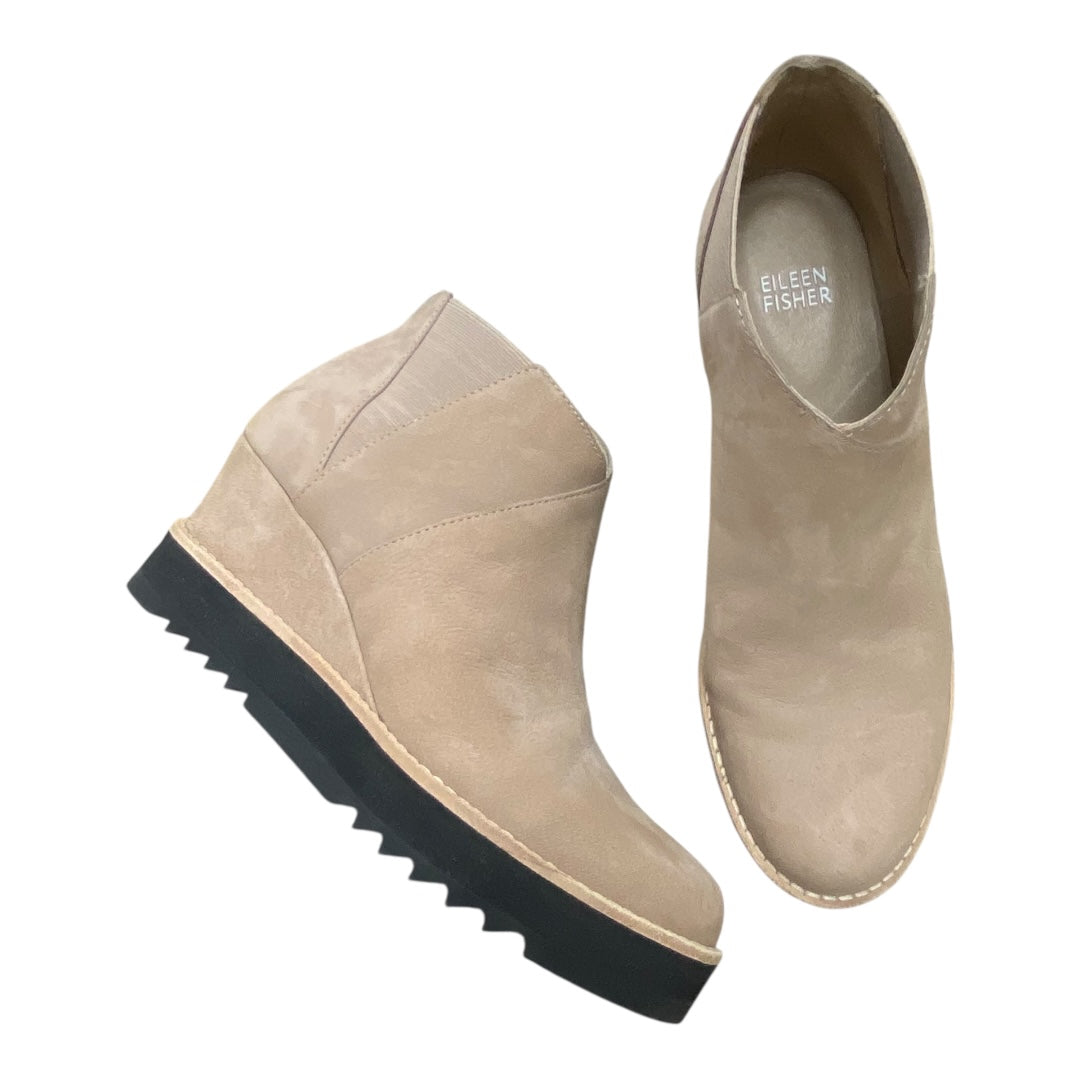 Boots Designer By Eileen Fisher In Beige, Size:7.5