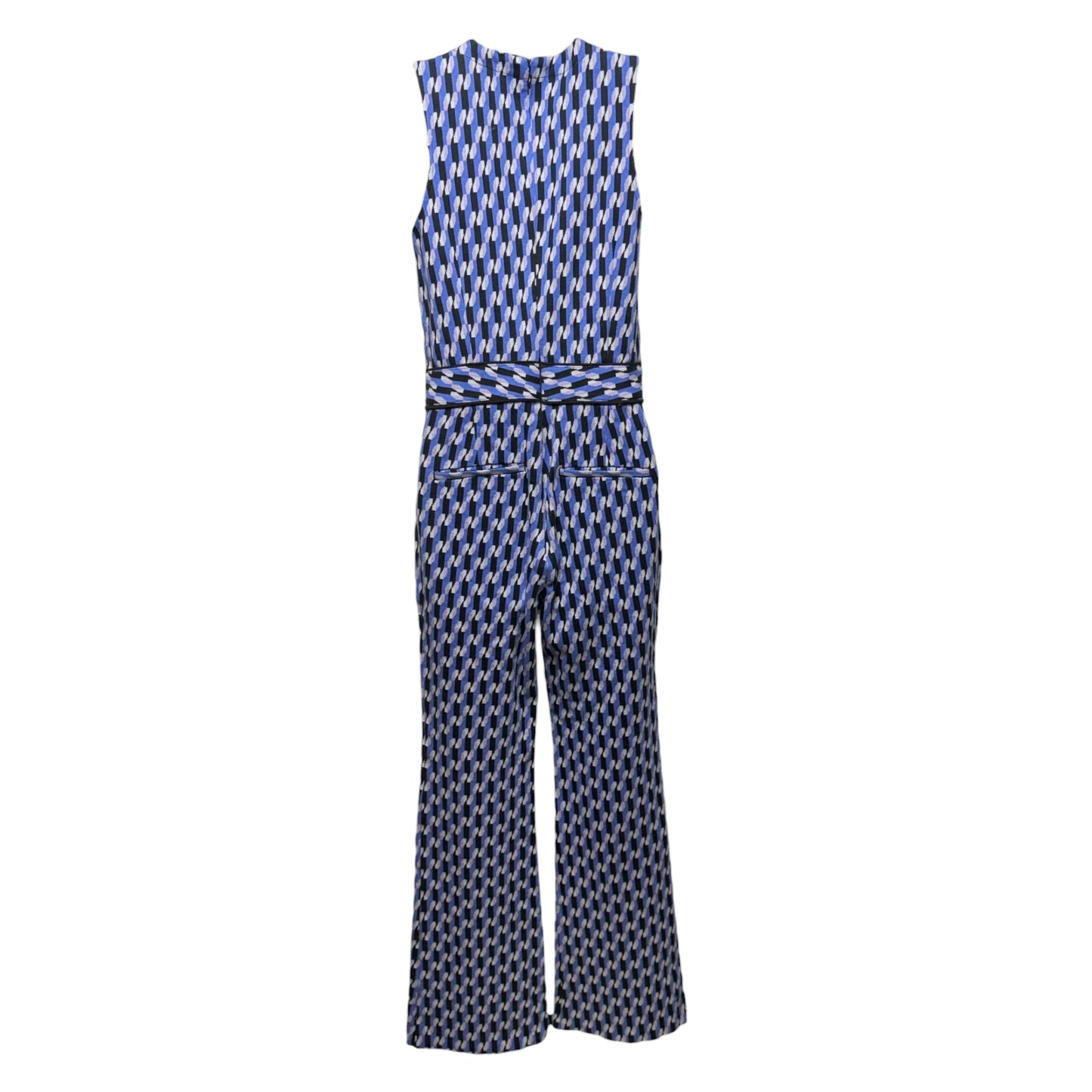 Ponte Knit Wide-Leg Jumpsuit By Maeve In Blue Motif Geometric Pattern, Size: XS