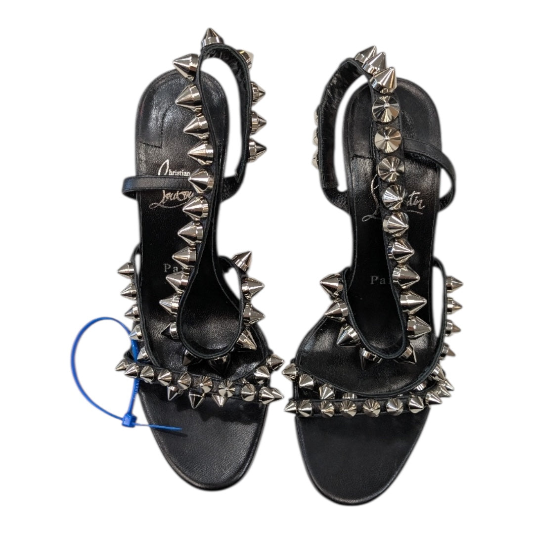 Sandals Luxury Designer By Christian Louboutin In Black & Silver, Size:7