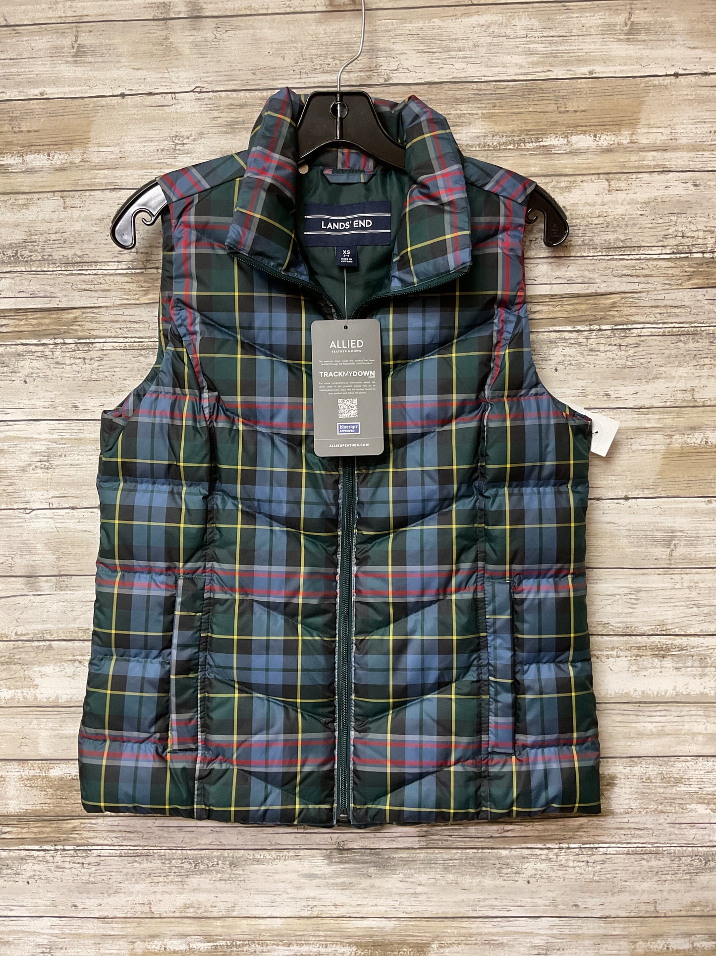 Vest Puffer & Quilted By Lands End In Plaid Pattern, Size:Xs