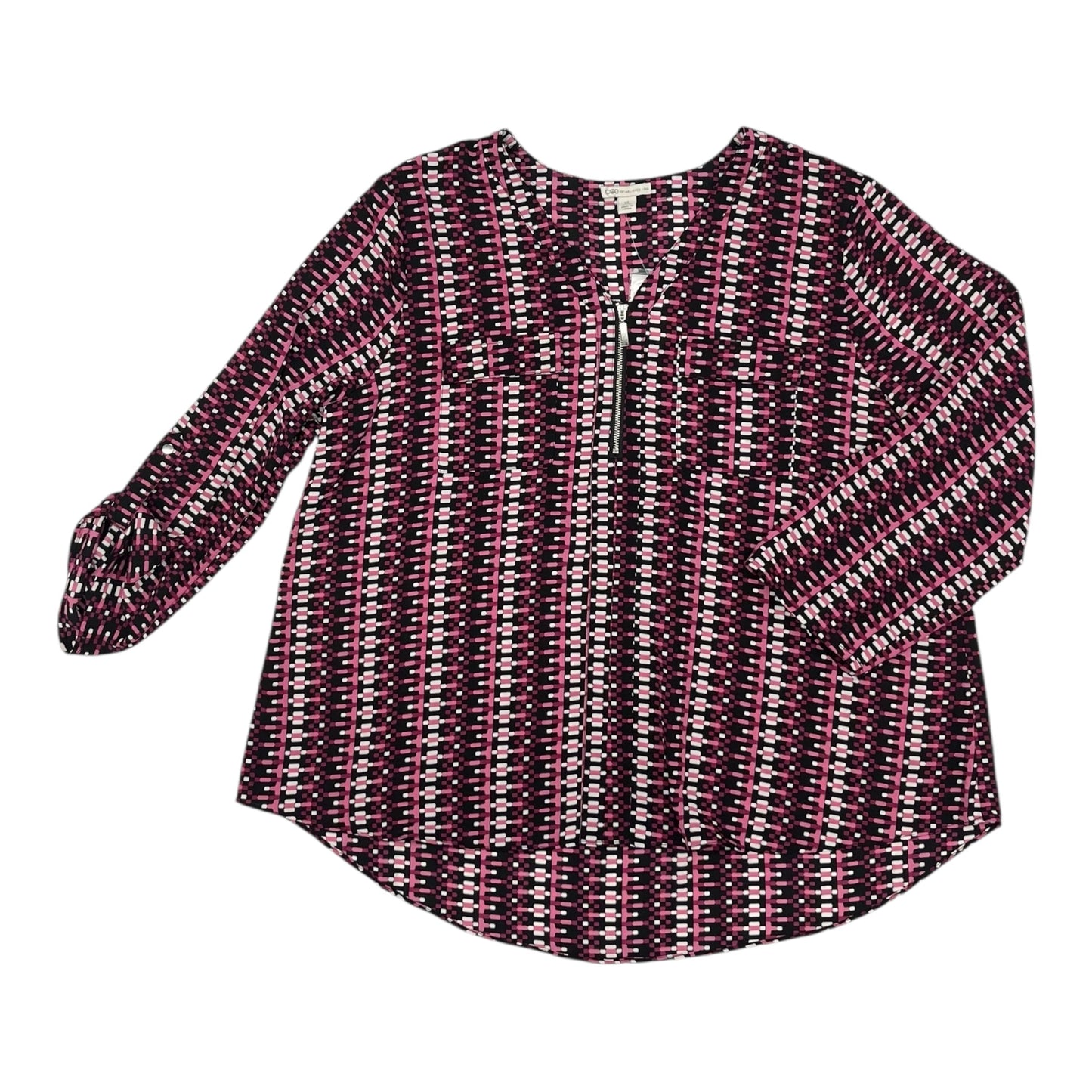 Blouse Ls By Cato In Black & Pink, Size:Xl