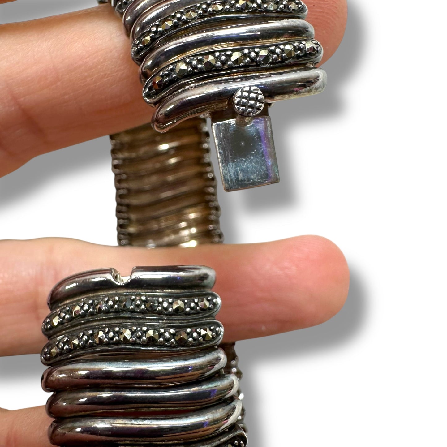 Sterling silver A925 Marcasite Stone Wave Flexible Bracelet Other By Clothes Mentor