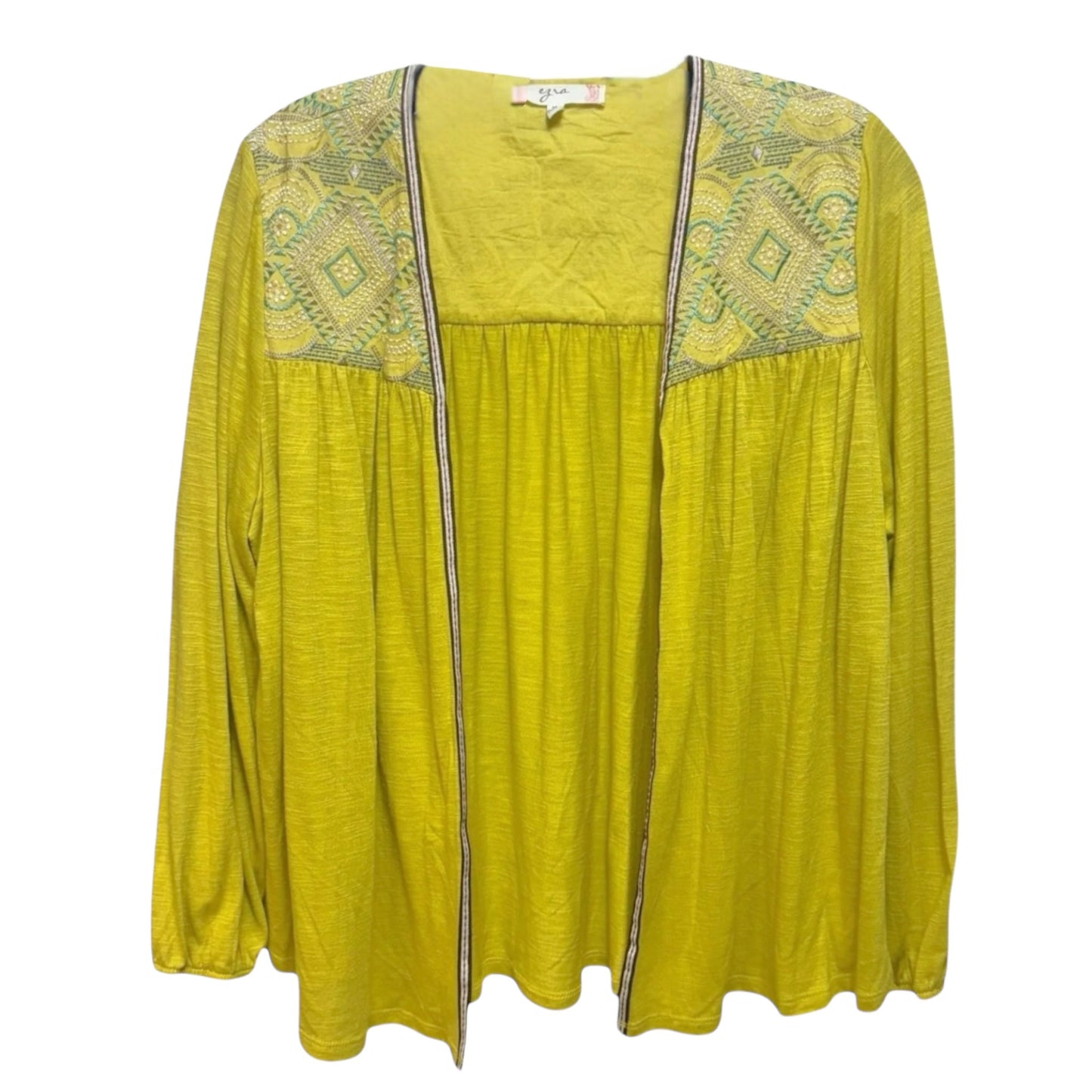 All I Am Embroidered Cardigan By Ezra In Yellow, Size: M