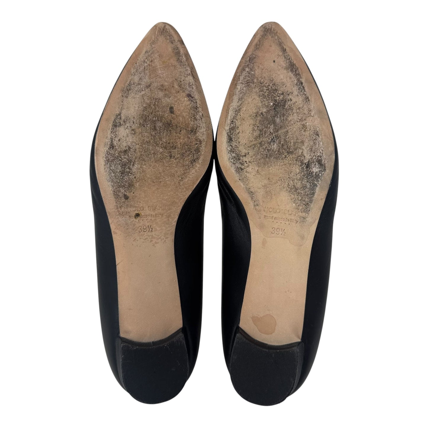 Lanza BB Leather Ballerina Flat Shoes Luxury Designer By Manolo Blahnik In Black, Size: 39.5
