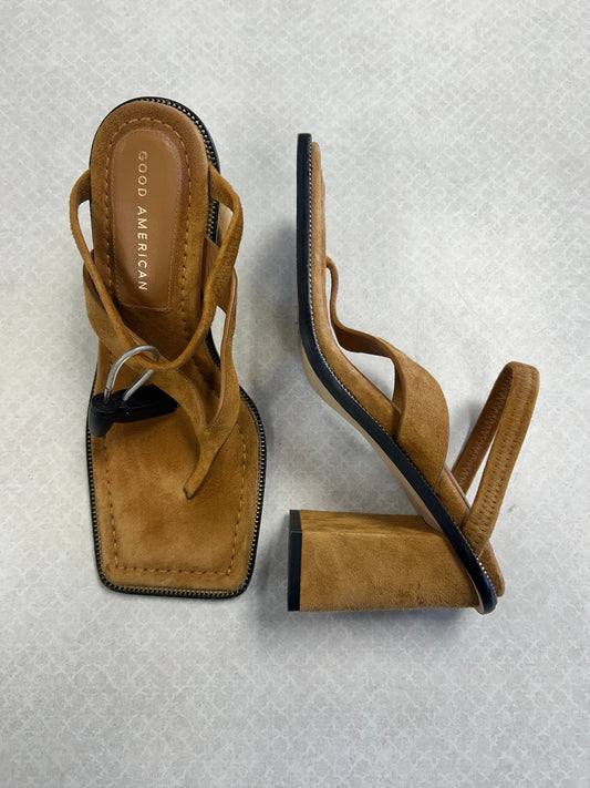 Sandals Heels Block By Good American In Tan, Size:5