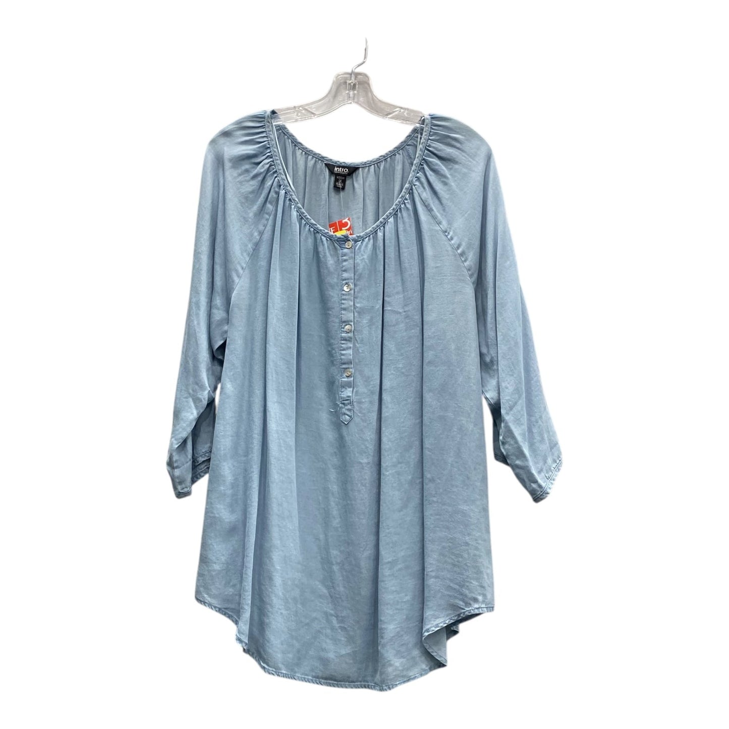 Top 3/4 Sleeve By Intro In Blue, Size:1X