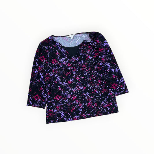 Top 3/4 Sleeve By Laura Ashley In Black & Purple, Size:Lp